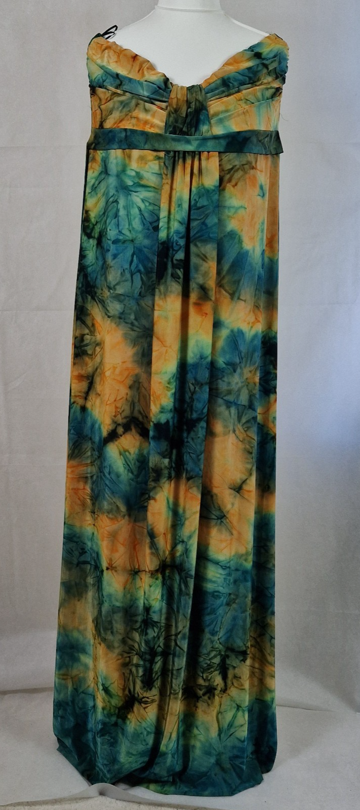 Anonymous Womens Kaftan Dress Green Multicolour Tie Dye Off Shoulder Long UK 24