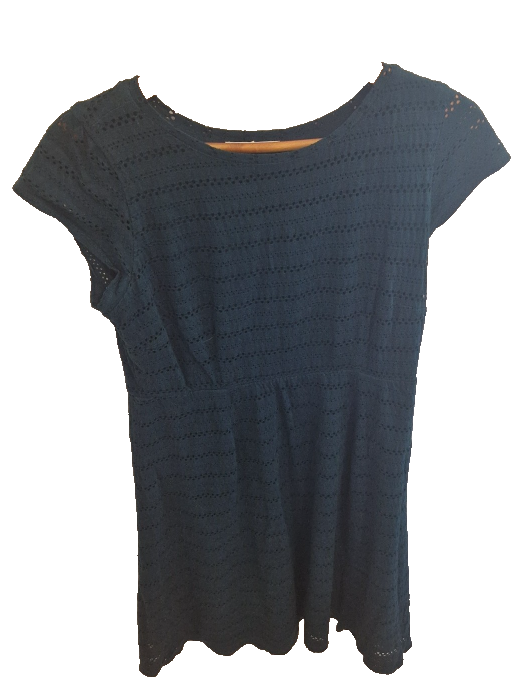 A navy blue White Stuff fit and flare dress with short cap sleeves and embroidered floral detail.