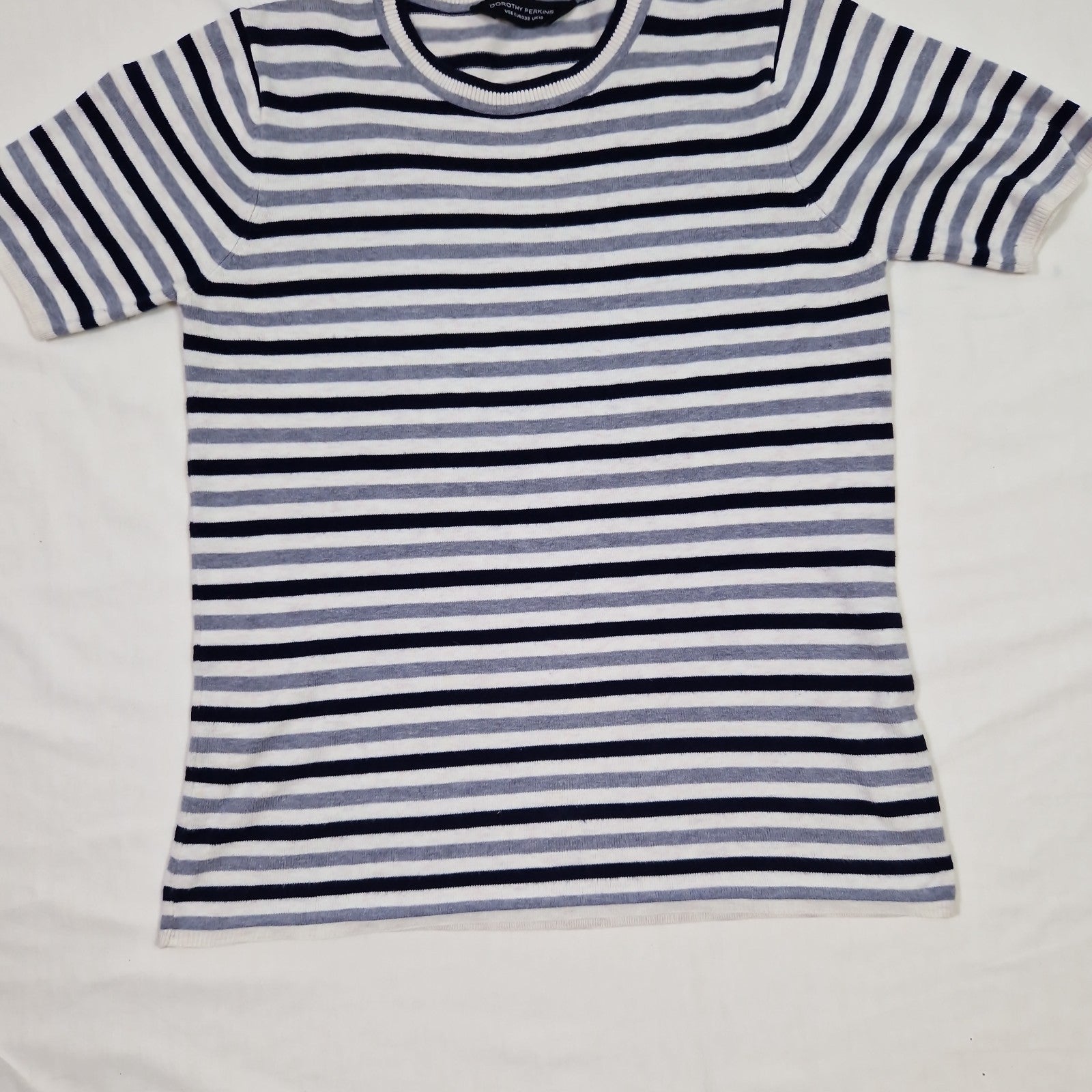 Dorothy Perkins Womens T Shirt striped black white grey cotton UK10