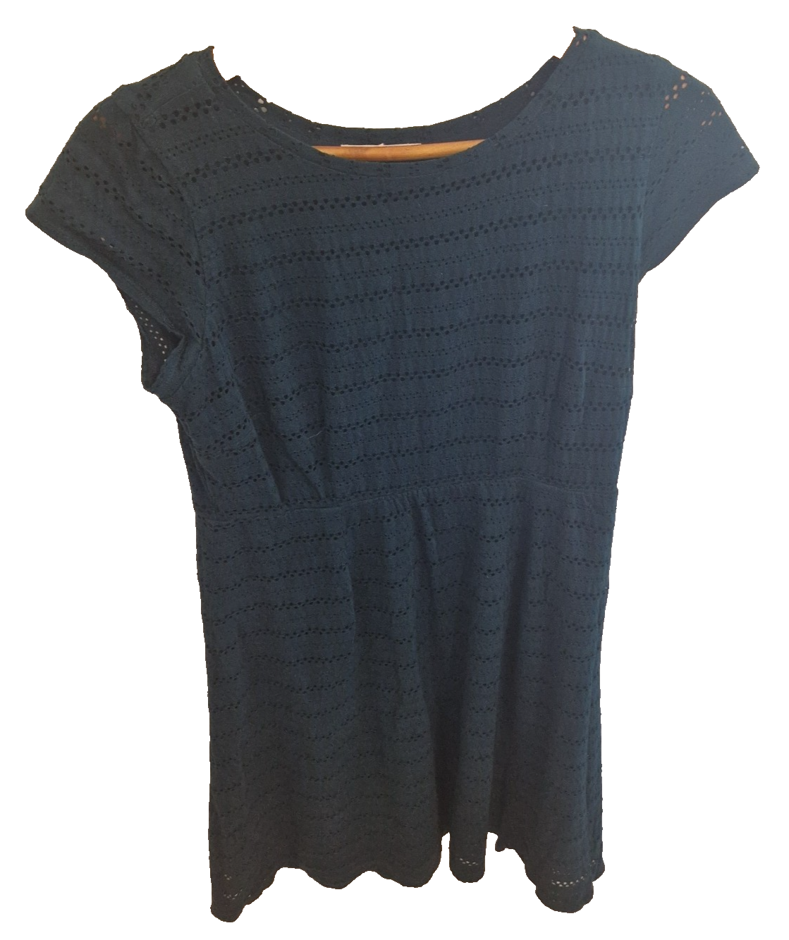 A navy blue White Stuff fit and flare dress featuring short cap sleeves and embroidered detailing.