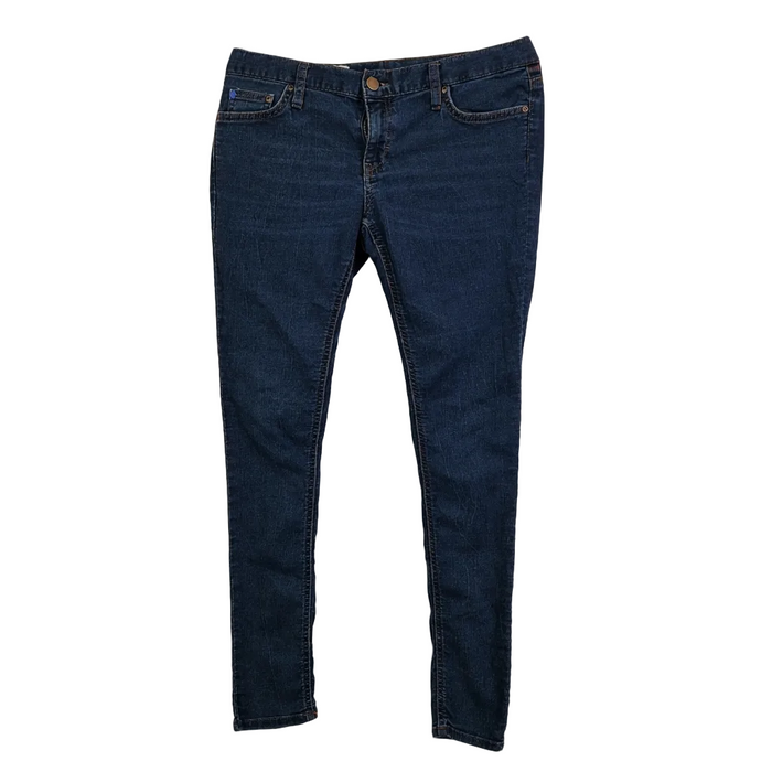 Gap women's mid-rise slim fit blue stretch denim jeggings with a classic five-pocket design.