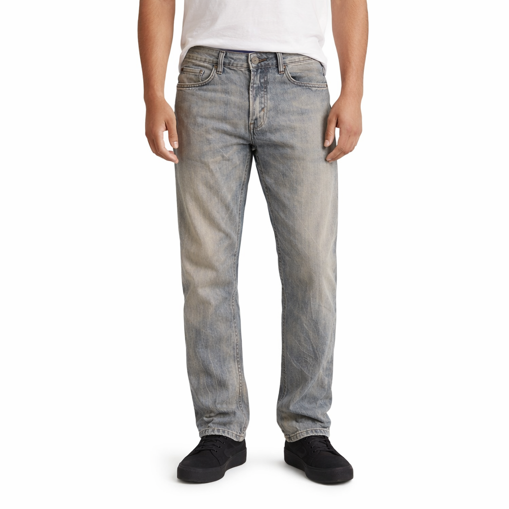 Diesel men's straight fit jeans in a vintage blue wash with a classic five-pocket design.