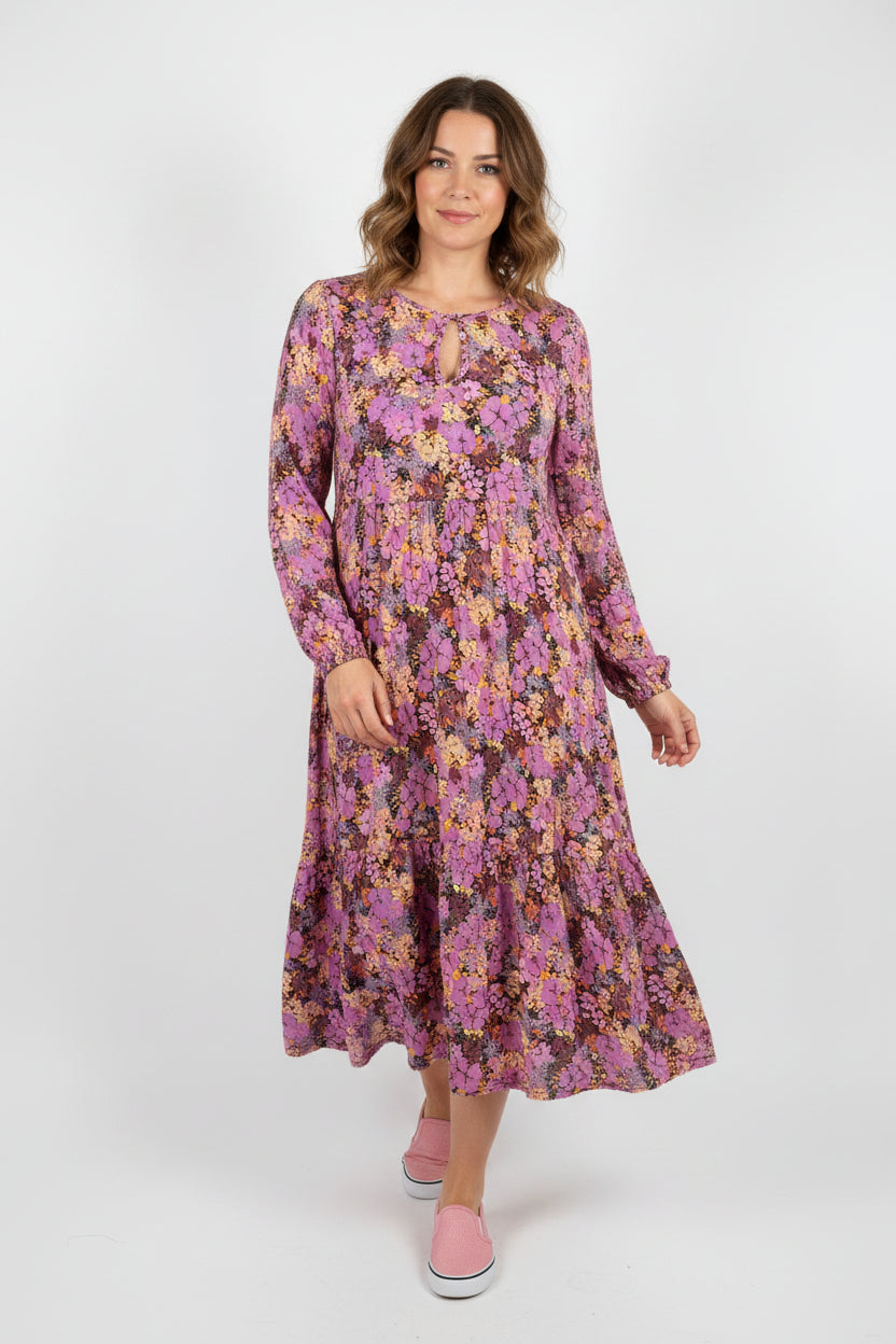 Monsoon Women's Floral Midi Dress V Neck Fit and Flare Navy UK 16