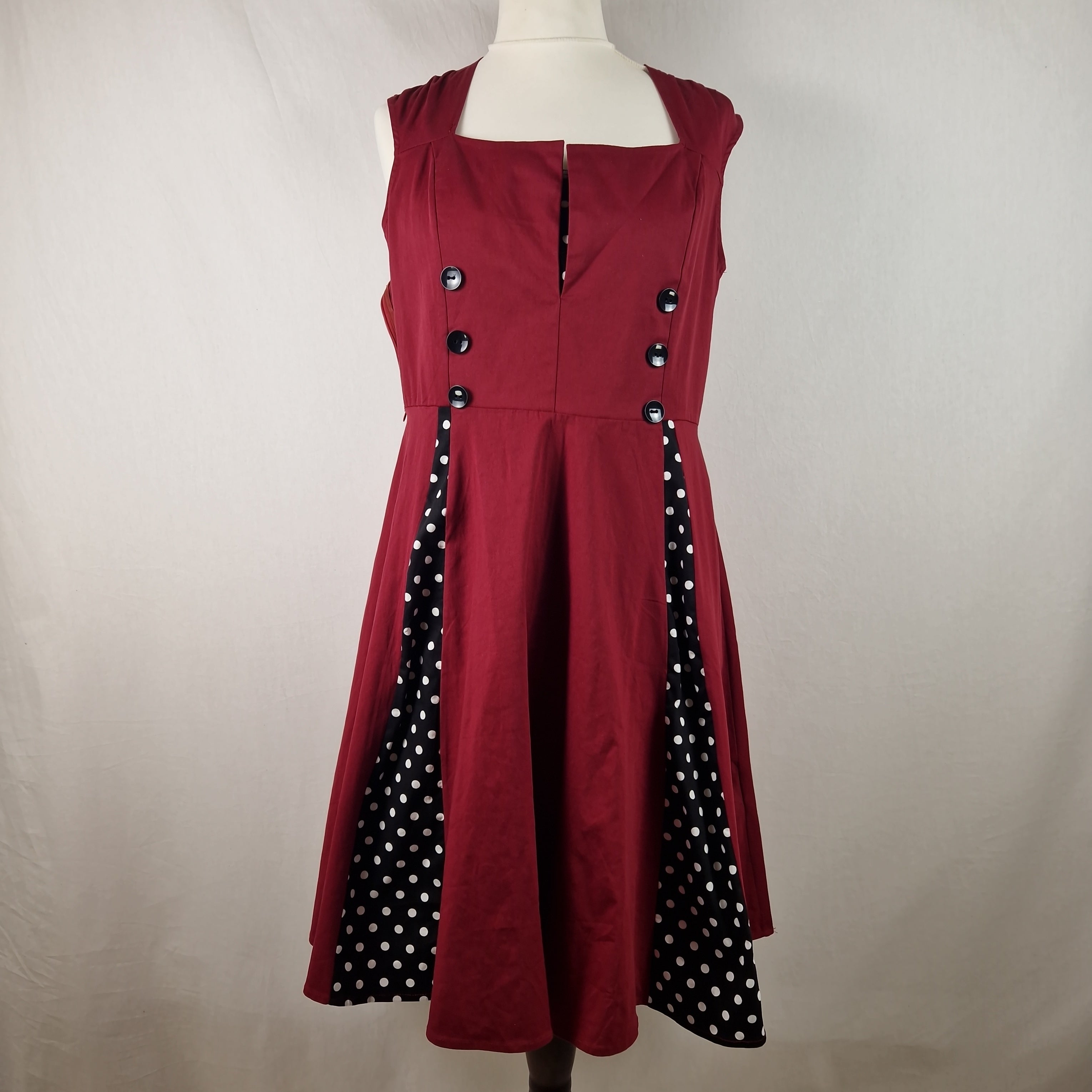 Axoe Womens A Line Midi Dress Sleeveless Cotton Summer Red UK 2XL