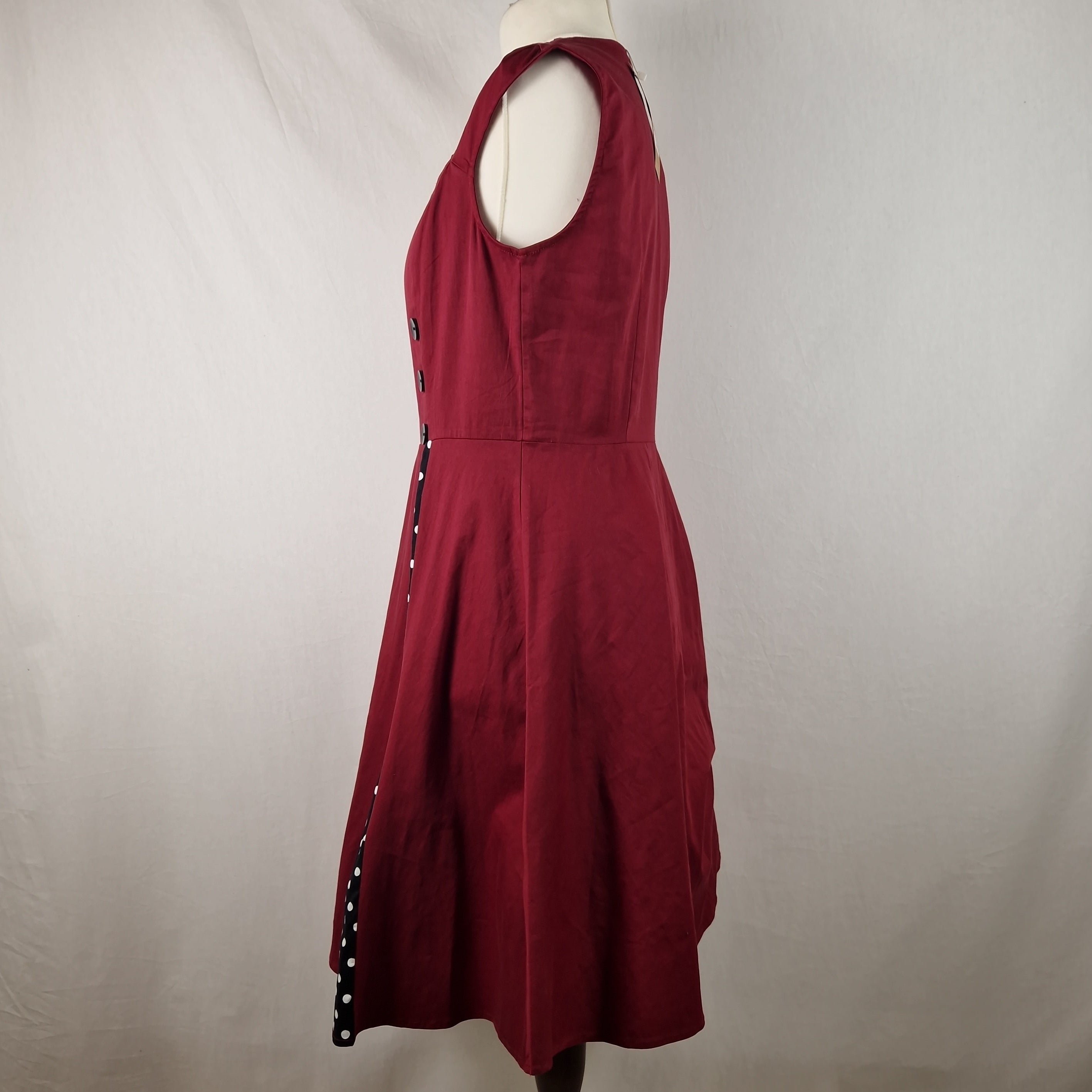 Axoe Womens A Line Midi Dress Sleeveless Cotton Summer Red UK 2XL