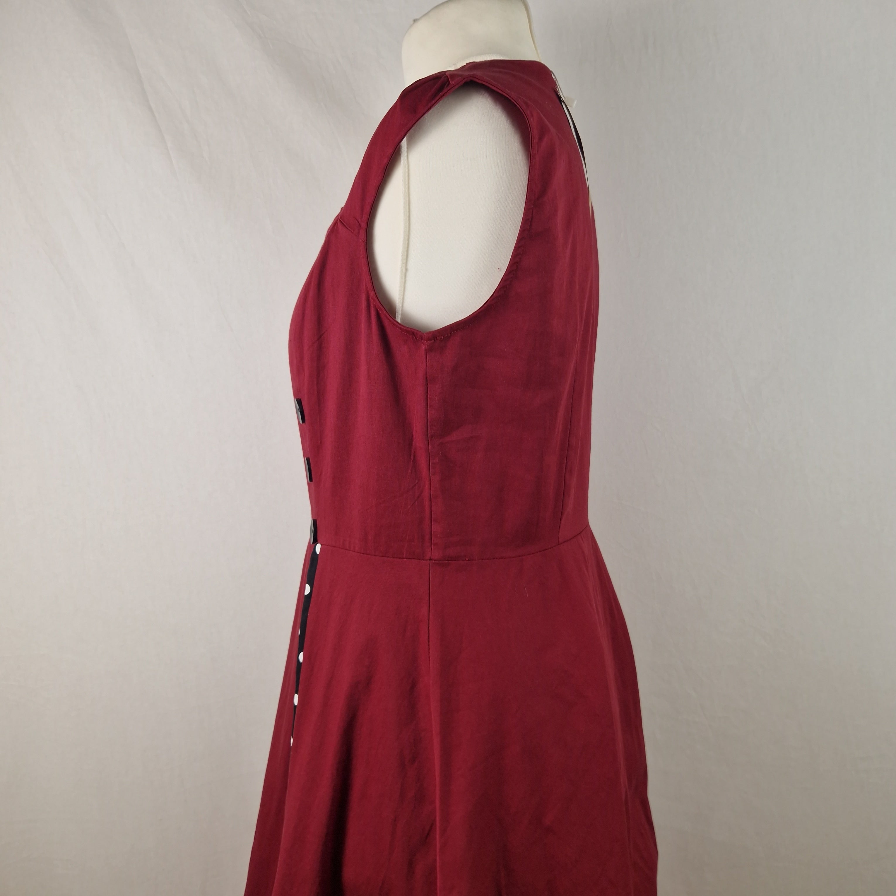Axoe Womens A Line Midi Dress Sleeveless Cotton Summer Red UK 2XL
