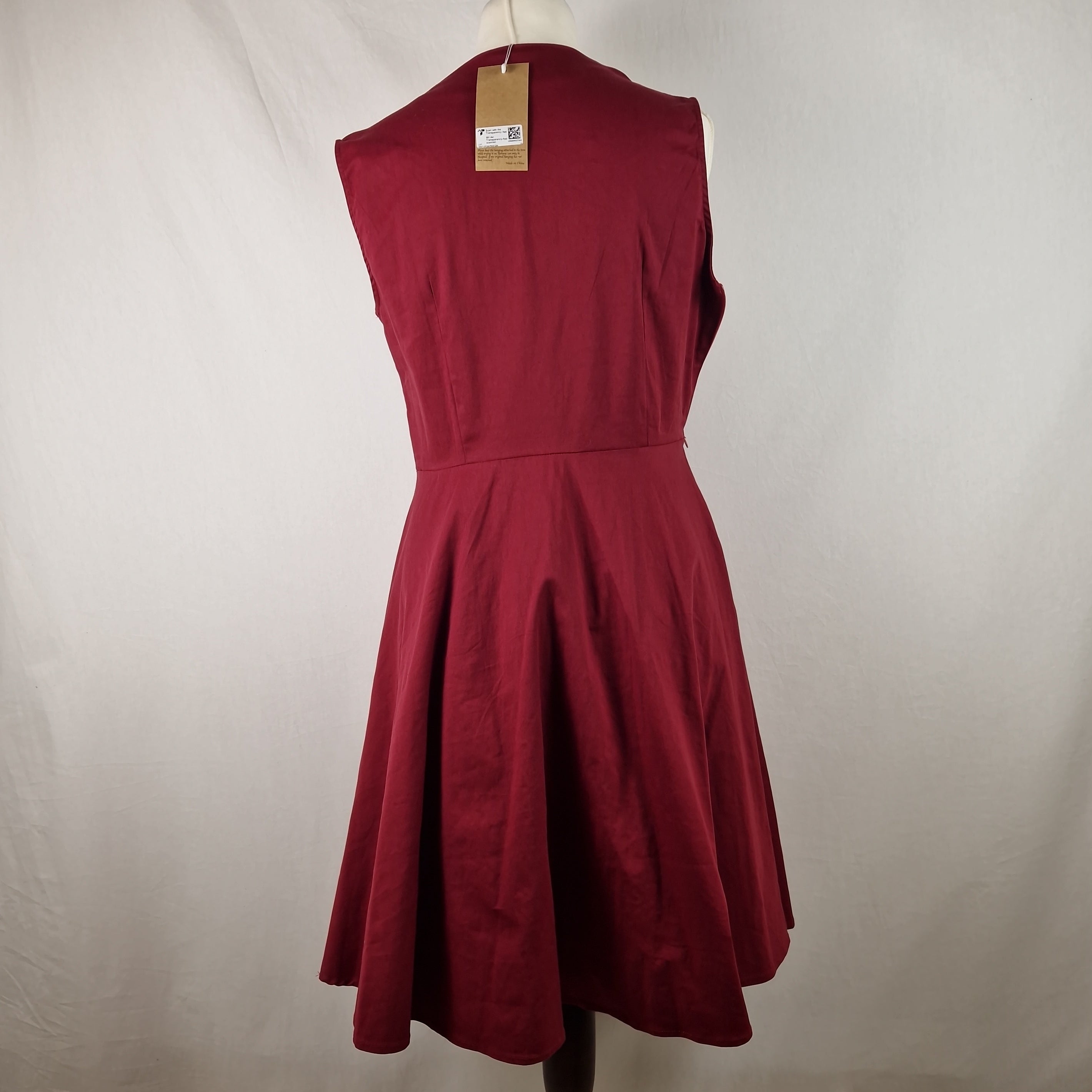 Axoe Womens A Line Midi Dress Sleeveless Cotton Summer Red UK 2XL