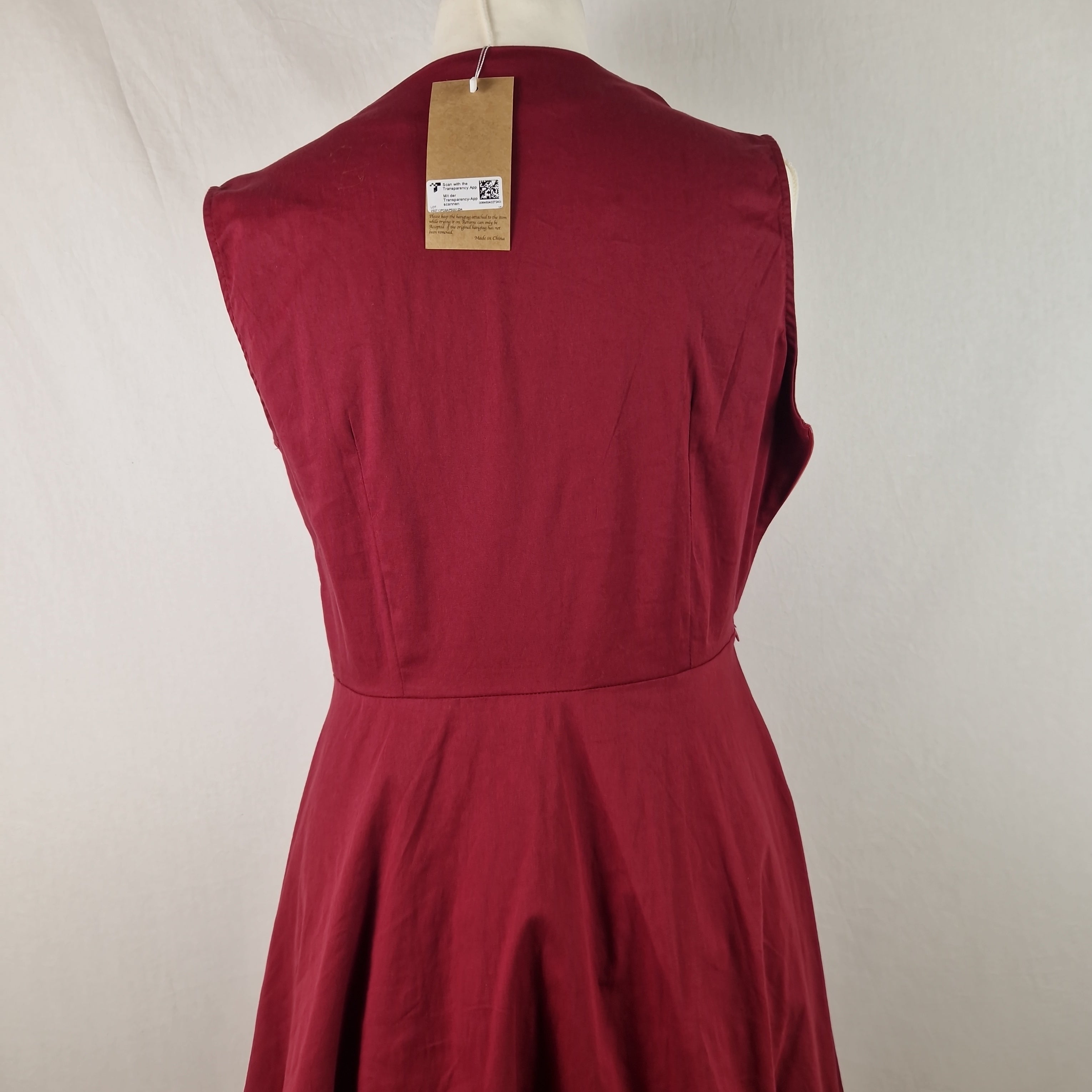 Axoe Womens A Line Midi Dress Sleeveless Cotton Summer Red UK 2XL