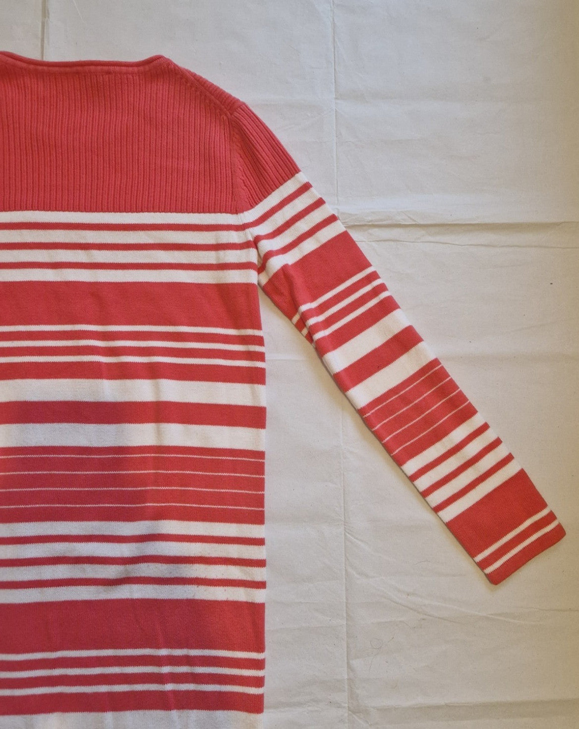 Tommy Hilfiger women's red and white striped knitted jumper dress with long sleeves.