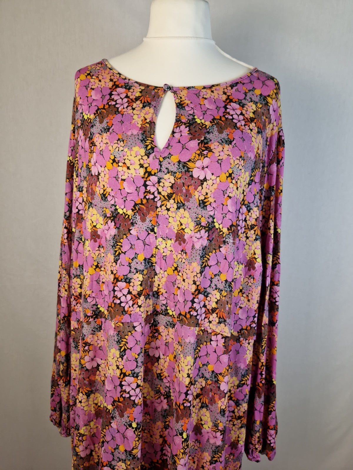 ASOS Curve Pink Floral Jersey Fit and Flare Dress UK 30 Viscose Elastane