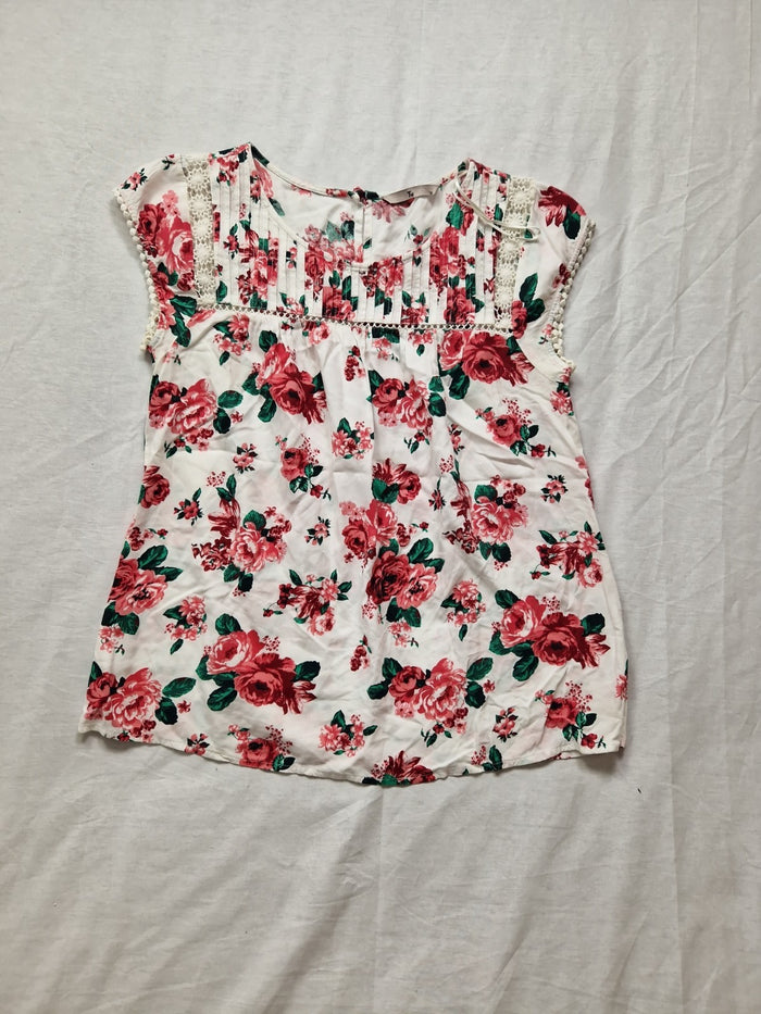 TU Womens Floral Top Blouse Pink Short Sleeve UK 10