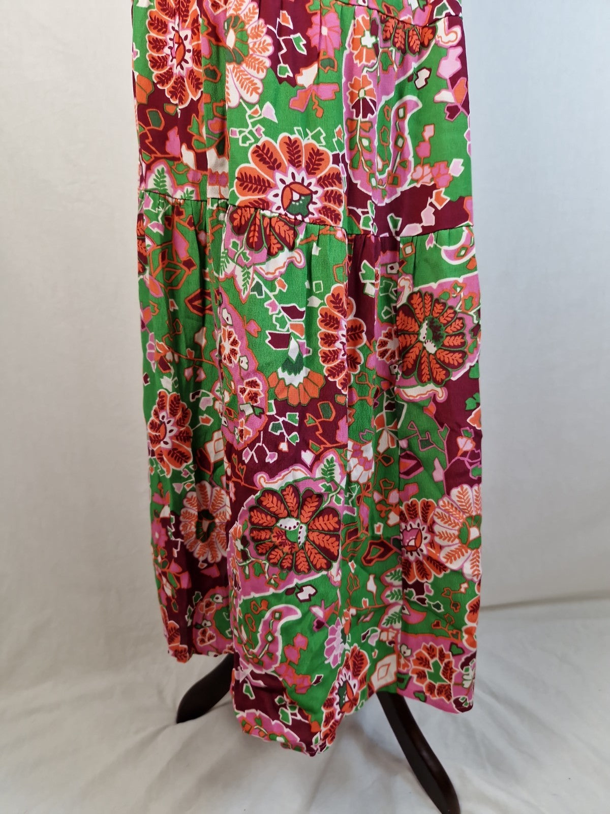 NEXT Pink Floral Viscose Fit and Flare Dress UK 12 Woven Summer Lightweight