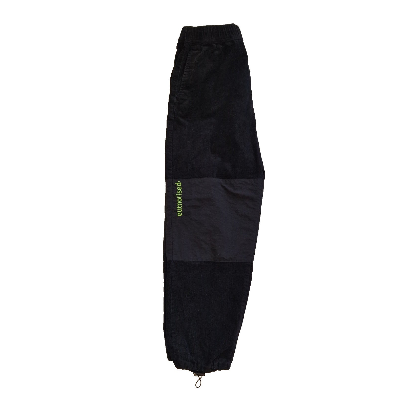 Zara black tapered jogger pants featuring a patchwork design and an elastic waist.