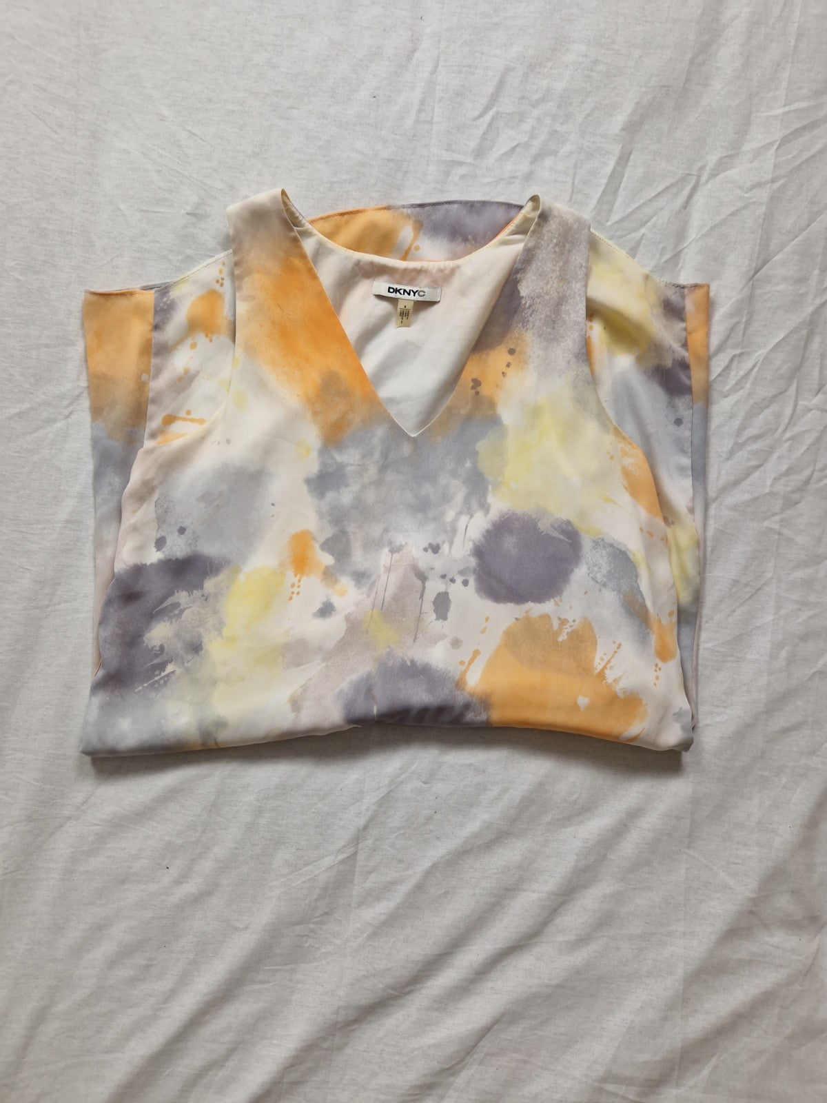 DKNYC Womens White Floral Lined Dress Sleeveless V-Neck UK 6 Chiffon Polyester