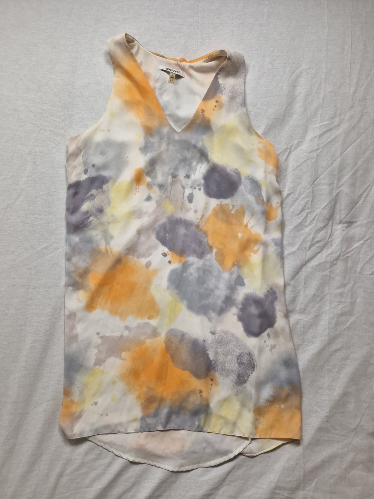 DKNYC Womens White Floral Lined Dress Sleeveless V-Neck UK 6 Chiffon Polyester