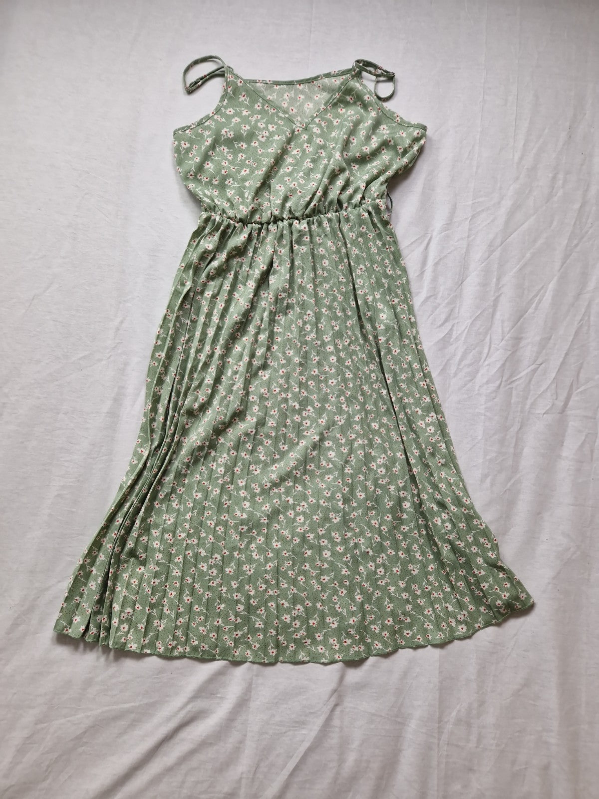Shein Womens Green Floral A-Line Dress Sleeveless UK 8 Chiffon Polyester
