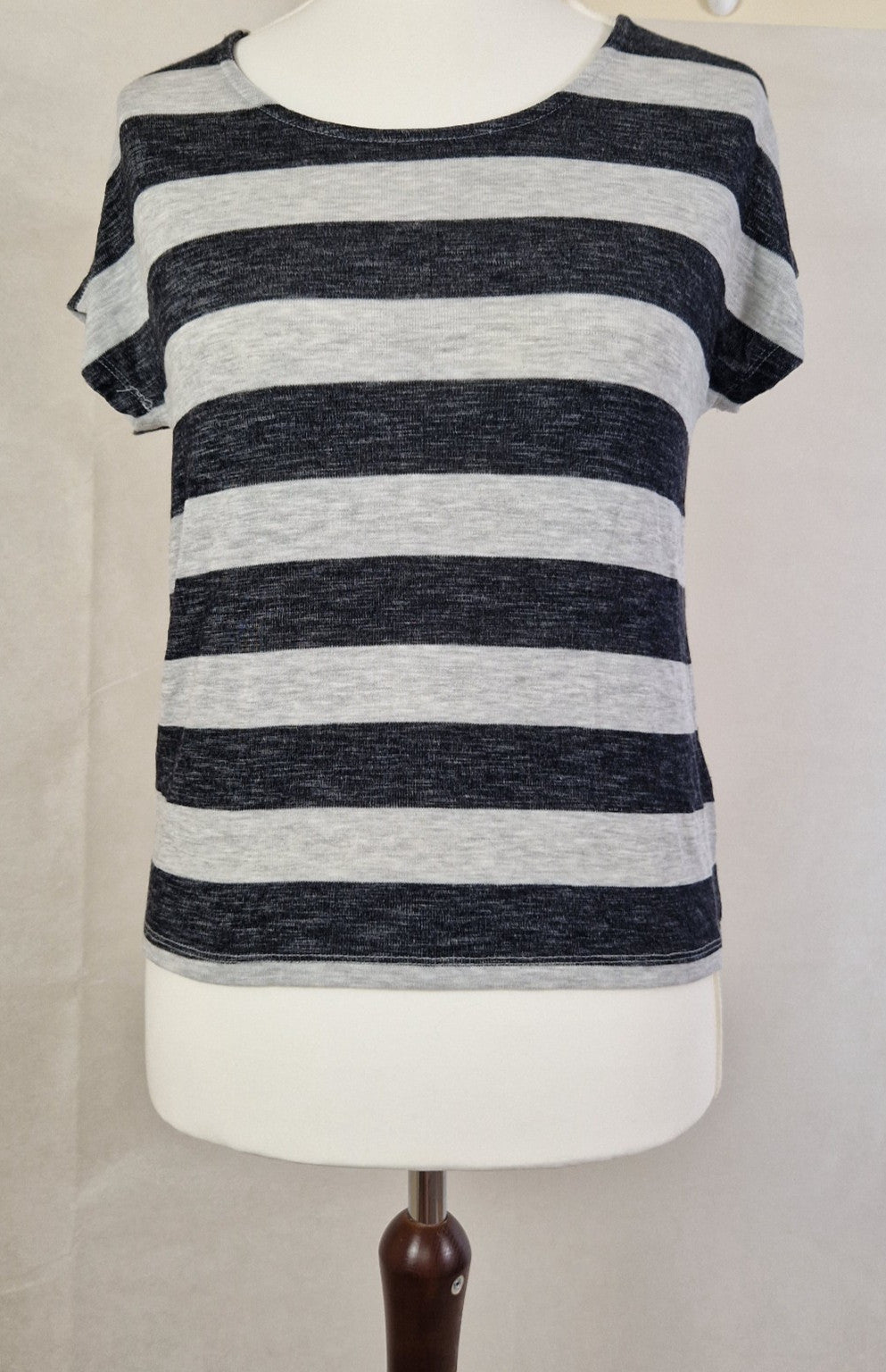 VERO MODA Womens Top Sleeveless Knit Black Grey Striped Pullover Casual UK S