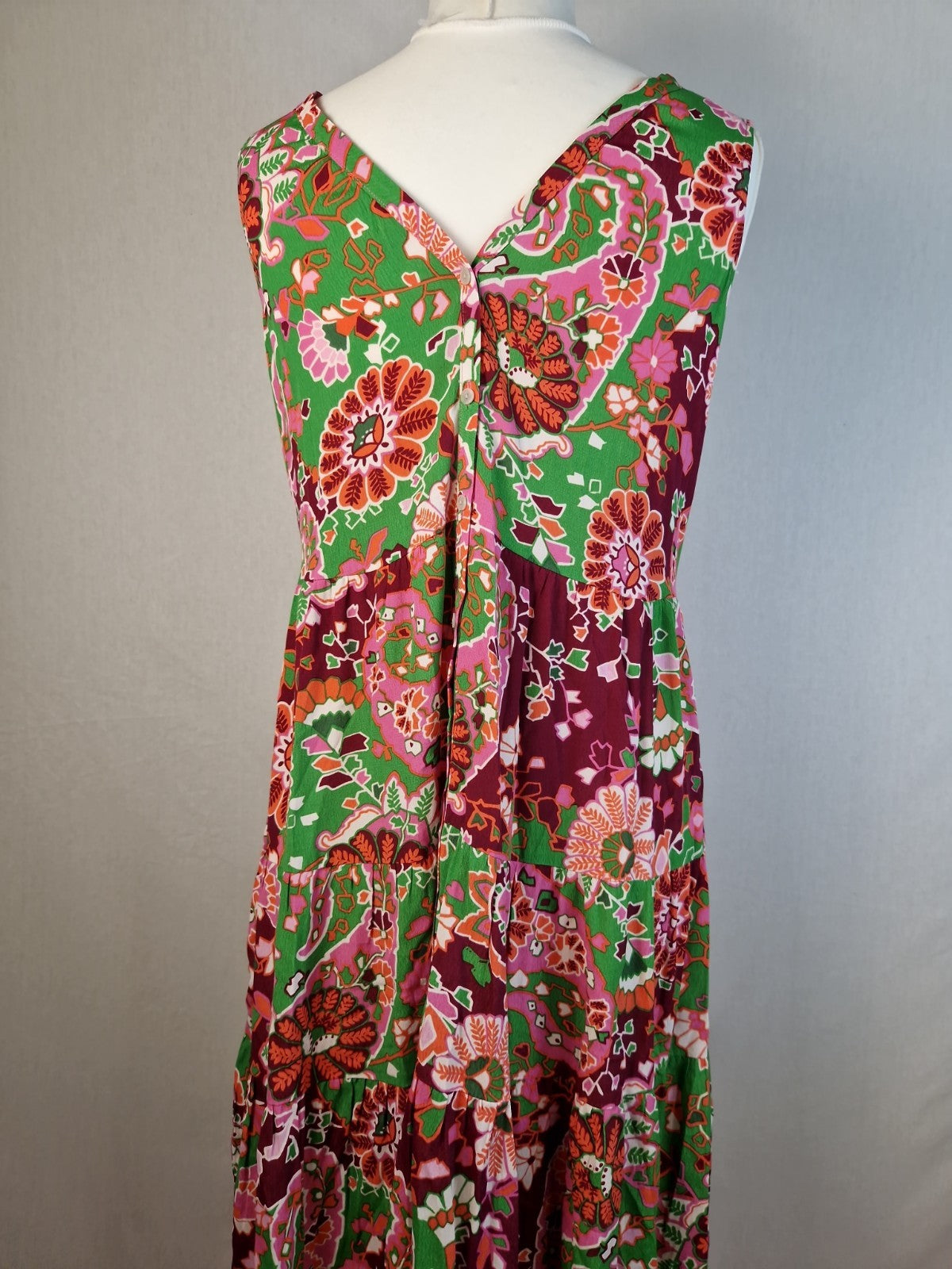 NEXT Pink Floral Viscose Fit and Flare Dress UK 12 Woven Summer Lightweight