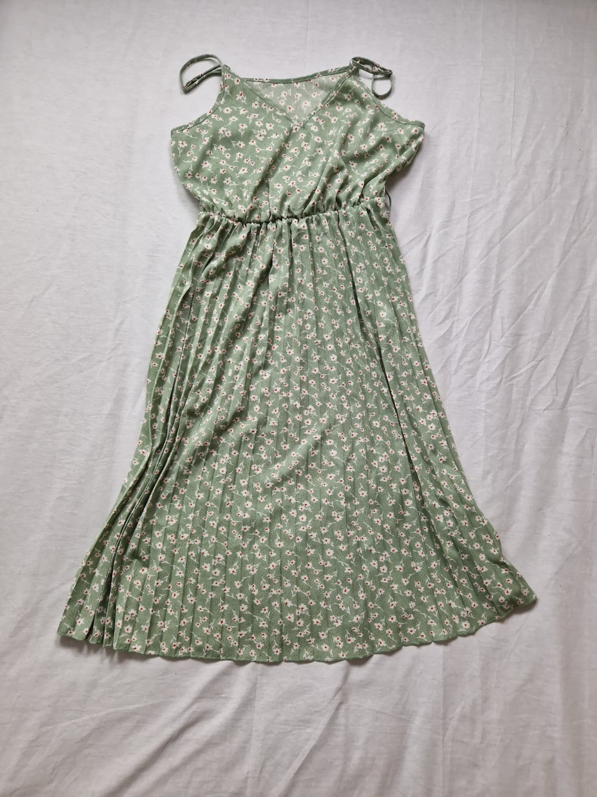 Shein Womens Green Floral A-Line Dress Sleeveless UK 8 Chiffon Polyester