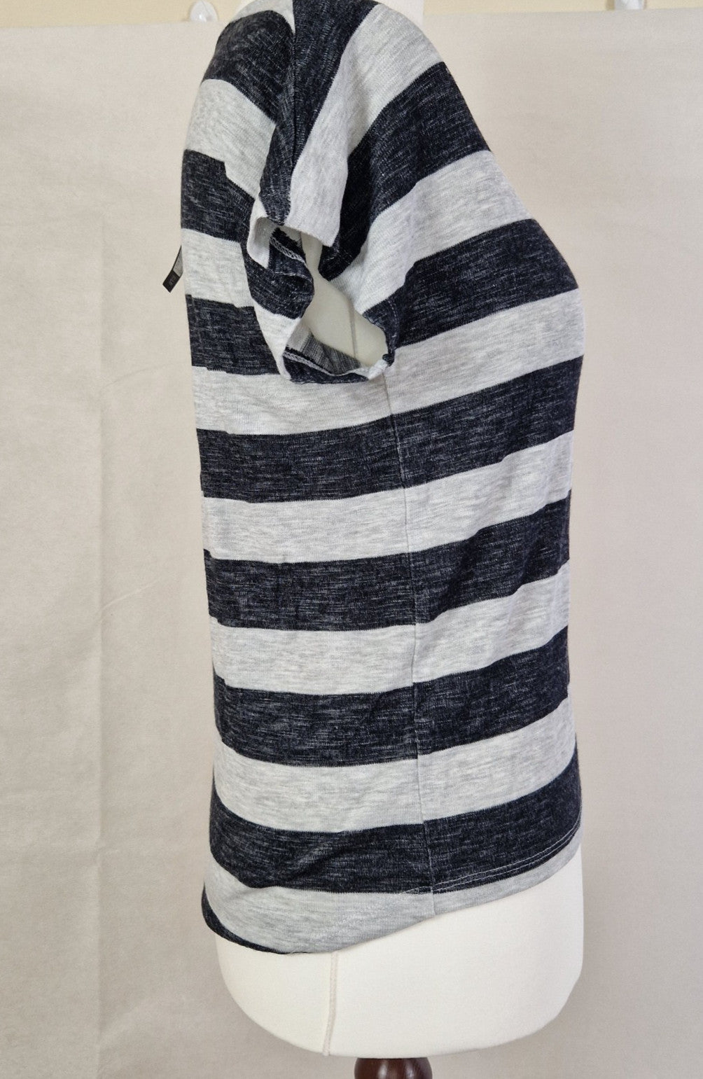 VERO MODA Womens Top Sleeveless Knit Black Grey Striped Pullover Casual UK S