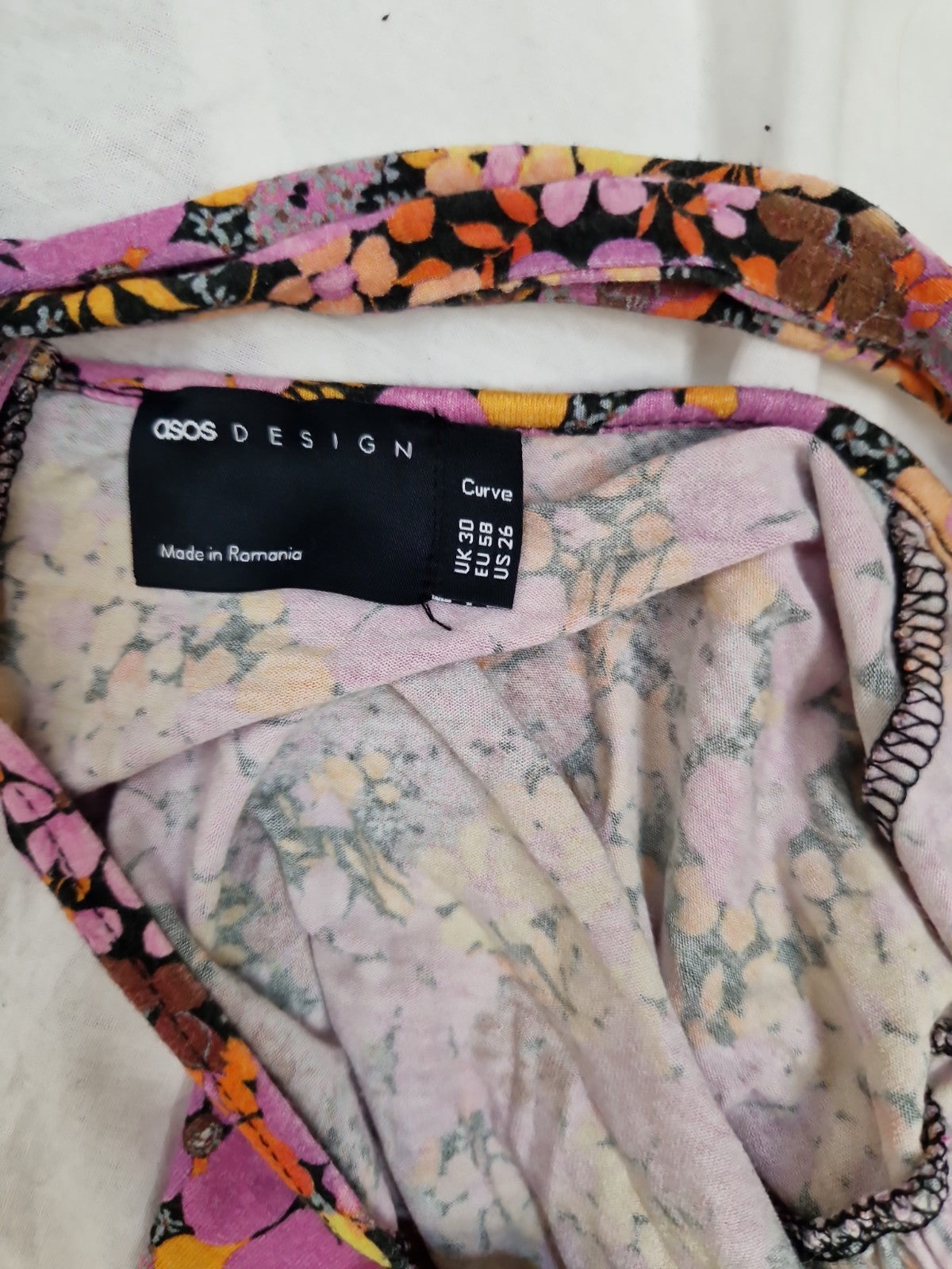 ASOS Curve Pink Floral Jersey Fit and Flare Dress UK 30 Viscose Elastane