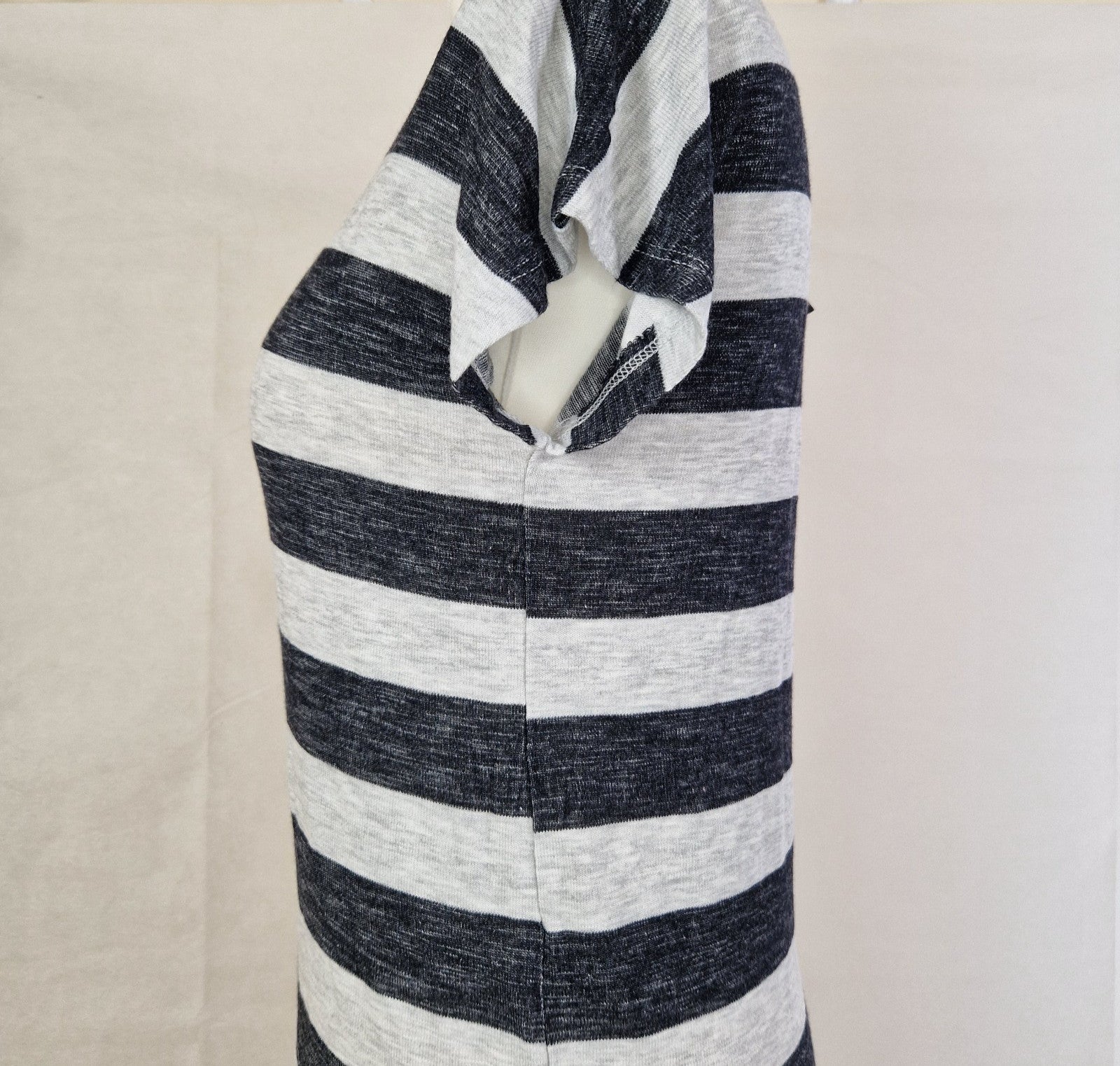 VERO MODA Womens Top Sleeveless Knit Black Grey Striped Pullover Casual UK S