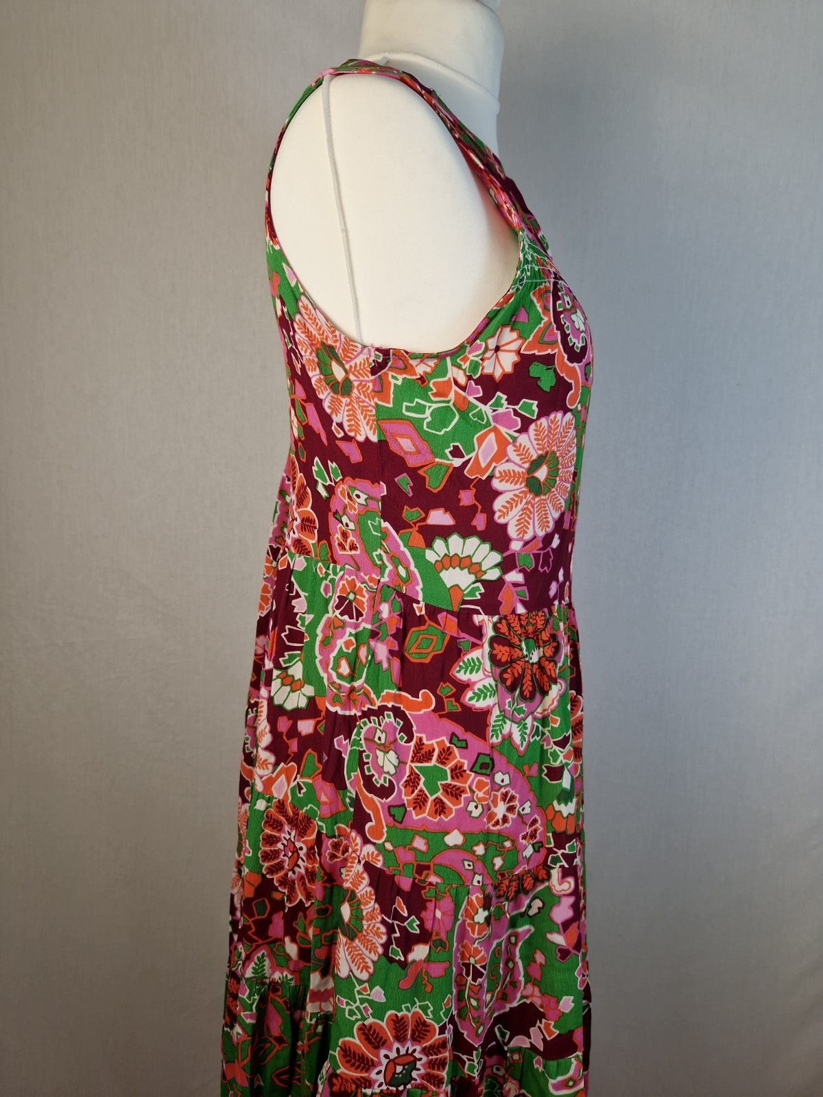 NEXT Pink Floral Viscose Fit and Flare Dress UK 12 Woven Summer Lightweight