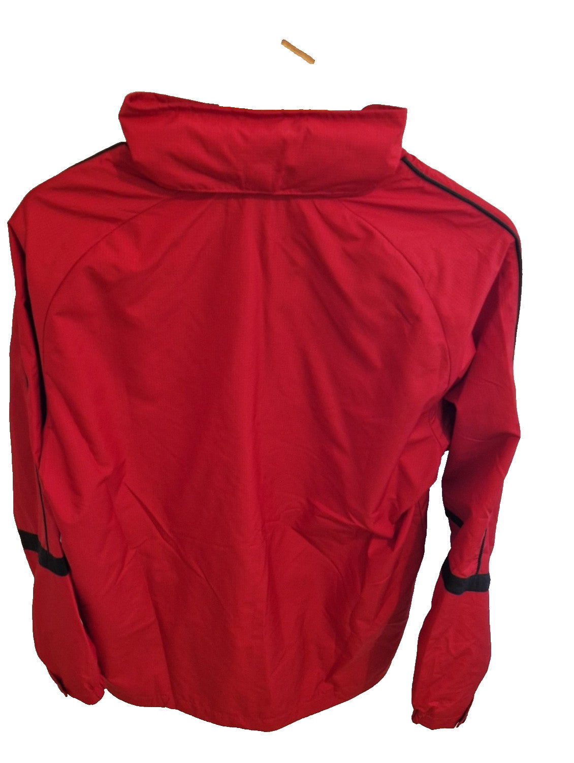 A red FBT Doncaster Rovers football training jacket with a full zip and black accents.