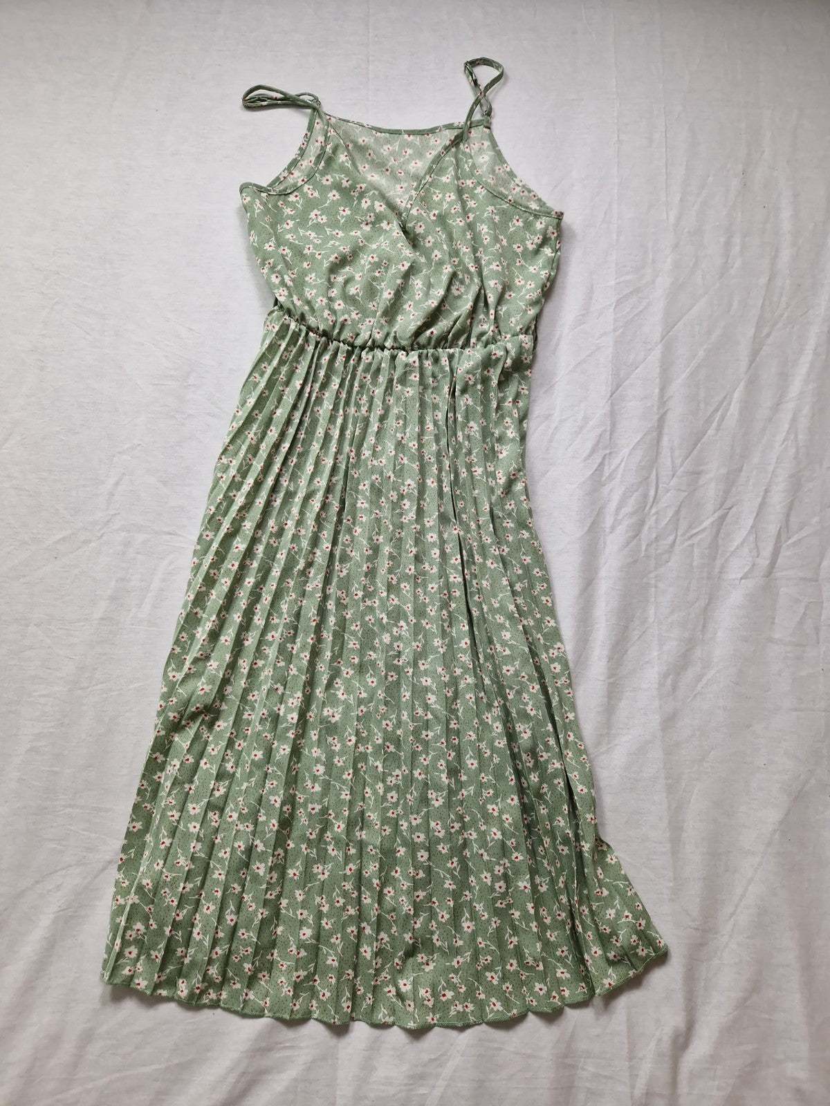 Shein Womens Green Floral A-Line Dress Sleeveless UK 8 Chiffon Polyester