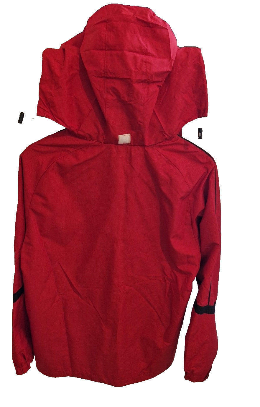 A red FBT Doncaster Rovers football training jacket with a hood and full zip closure.