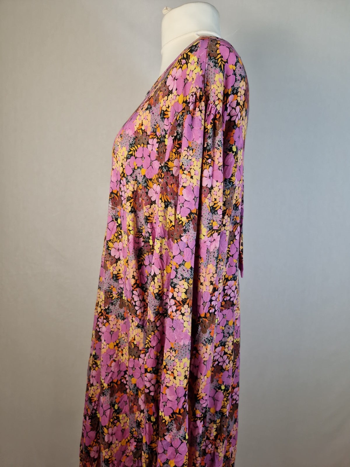 ASOS Curve Pink Floral Jersey Fit and Flare Dress UK 30 Viscose Elastane