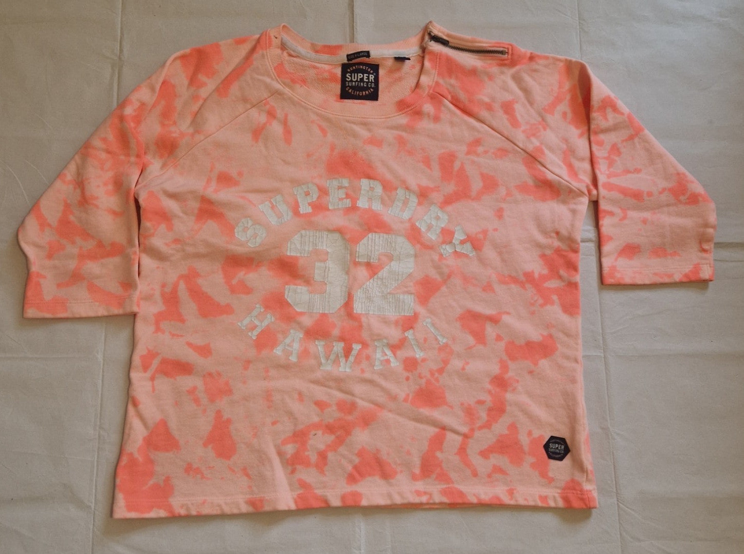 Superdry Women's 1/4 Zip Jumper Tie Dye Cotton Knit Pink Orange UK XL