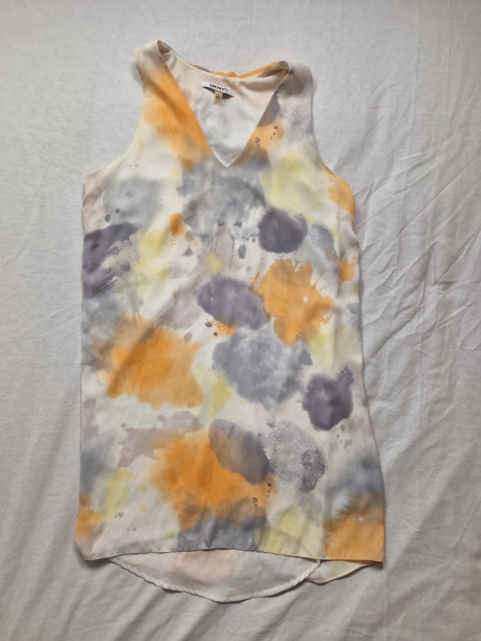 DKNYC Womens White Floral Lined Dress Sleeveless V-Neck UK 6 Chiffon Polyester