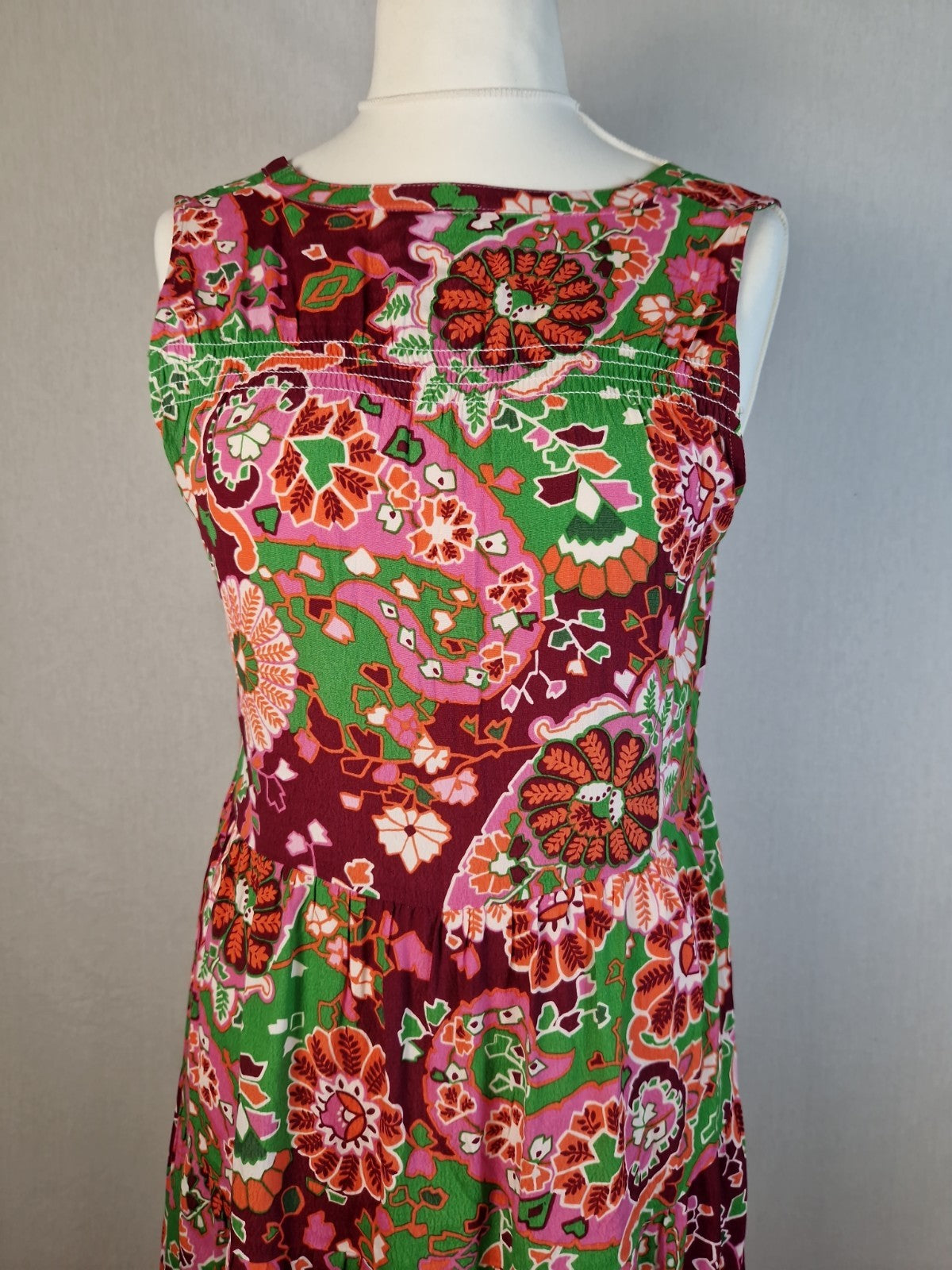 NEXT Pink Floral Viscose Fit and Flare Dress UK 12 Woven Summer Lightweight