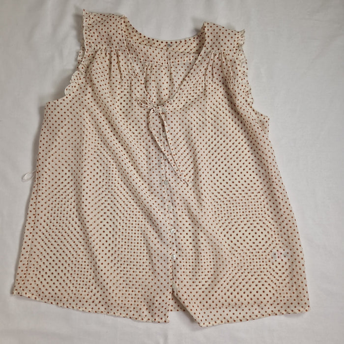 F&F Womens Blouse Top cream brown dots UK 22 India 100% polyester