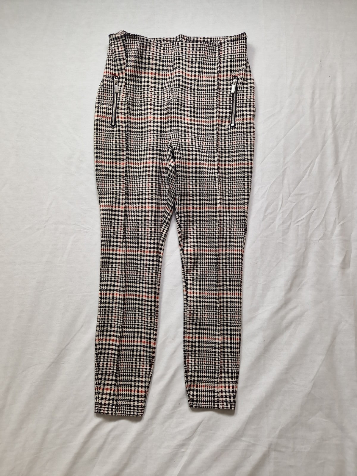 Next Womens Trousers Checked High Rise Stretch Polyester UK 12R W30 L26