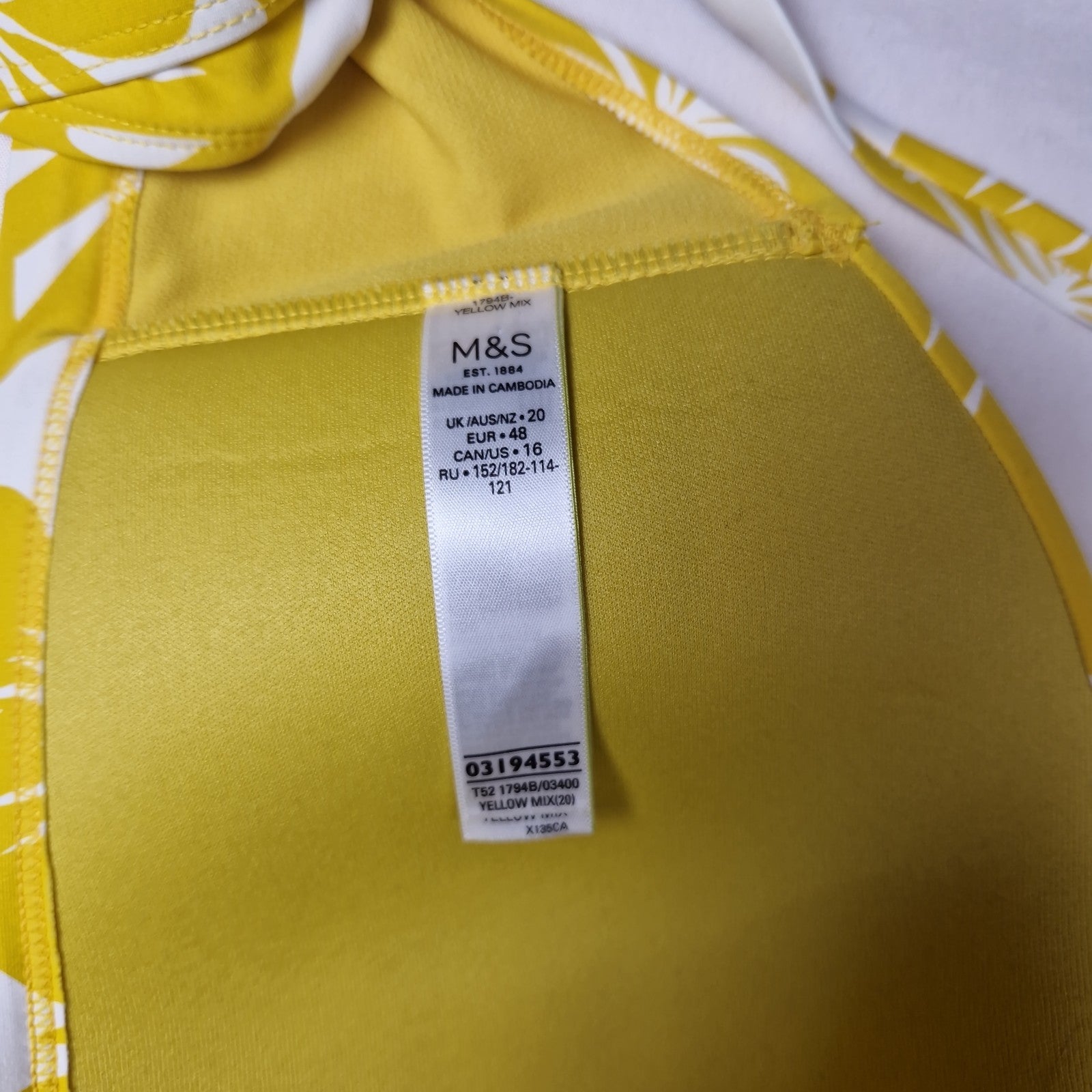 Marks &Spencer Womens Bra yellow UK 20 100% polyester T Shirt Bra
