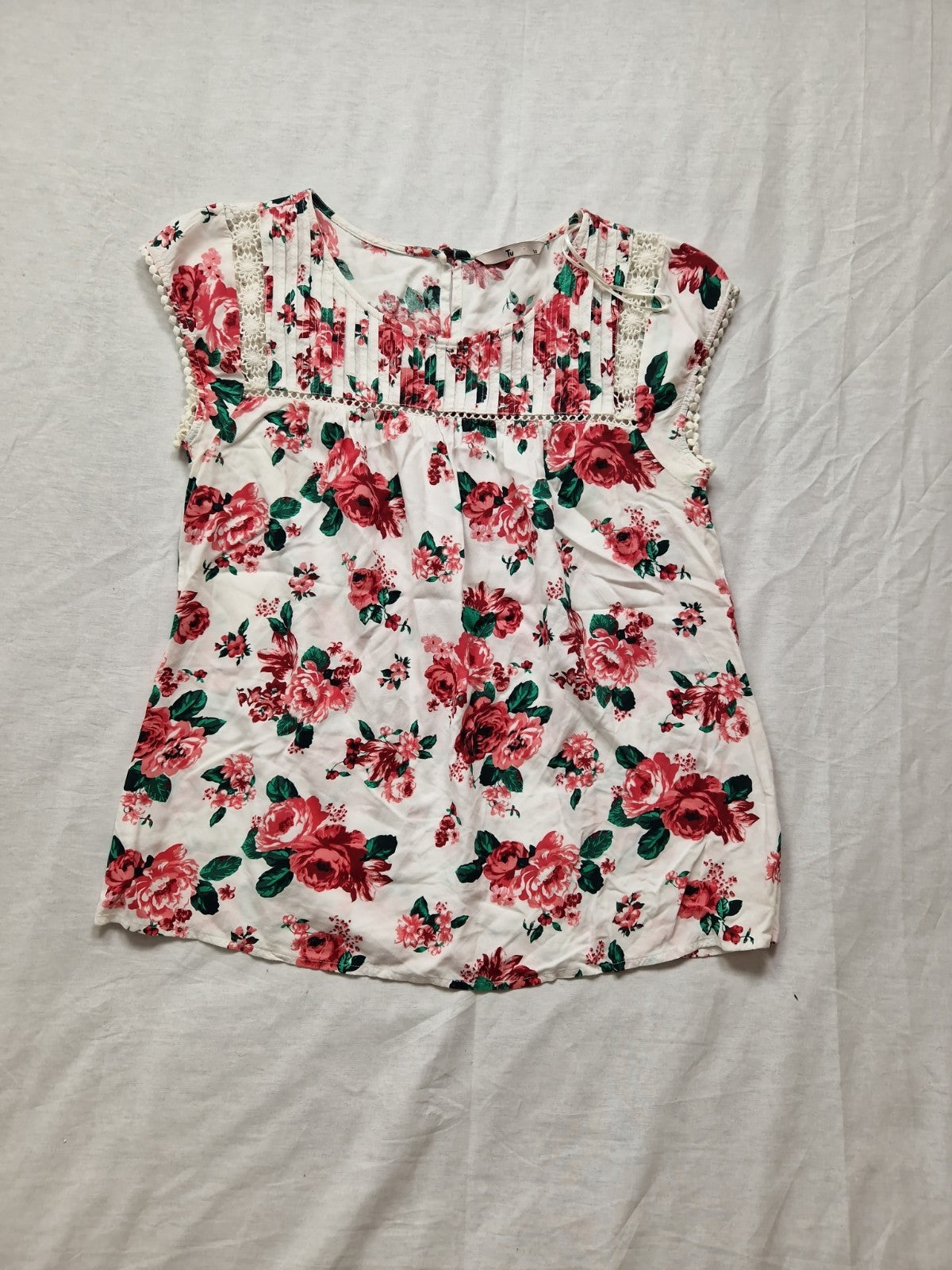 TU Womens Floral Top Blouse Pink Short Sleeve UK 10