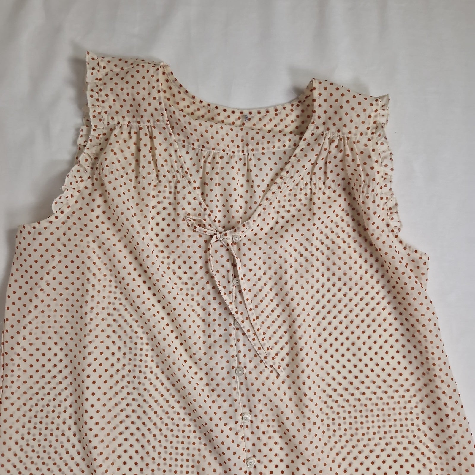 F&F Womens Blouse Top cream brown dots UK 22 India 100% polyester
