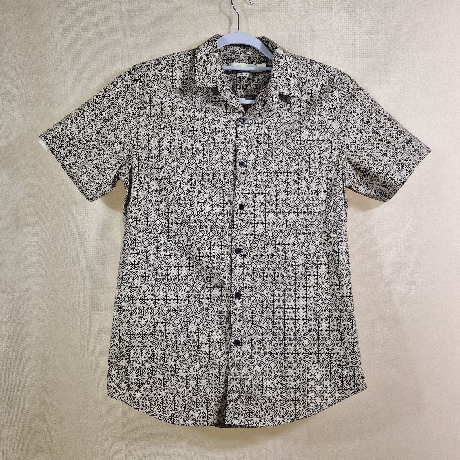 Topman Mens Grey Slim Fit Shirt UK M Short Sleeve Chest 38 40in Casual