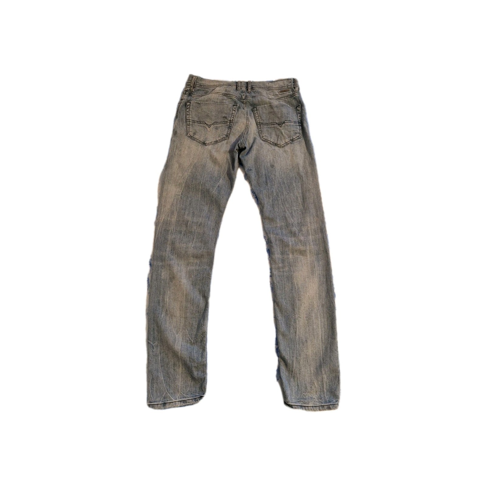 Diesel men's straight fit jeans in a vintage blue wash with a classic five-pocket design.