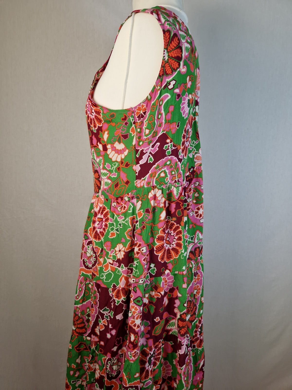 NEXT Pink Floral Viscose Fit and Flare Dress UK 12 Woven Summer Lightweight