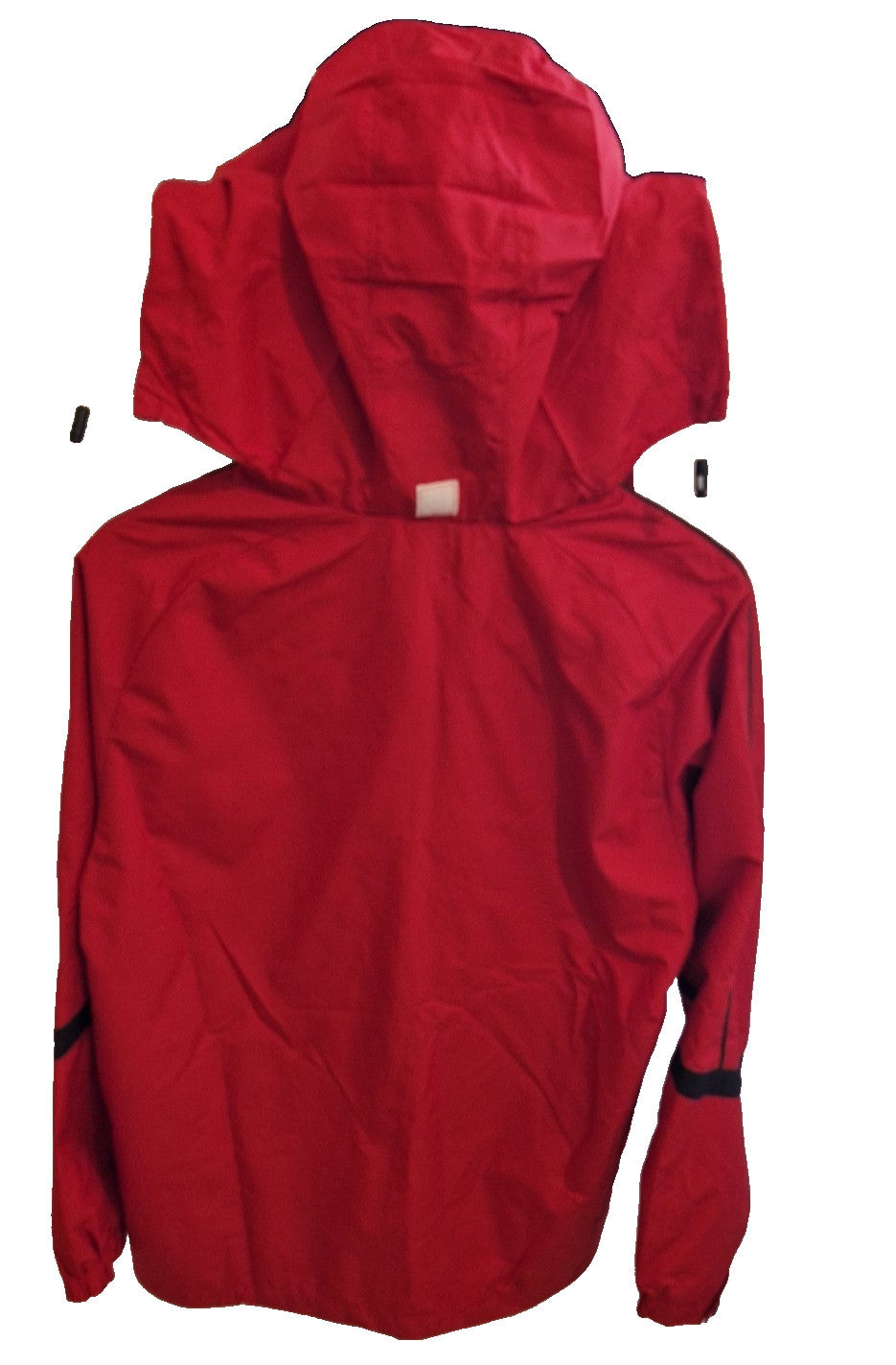A red FBT Doncaster Rovers football training jacket with a hood and full zip closure.