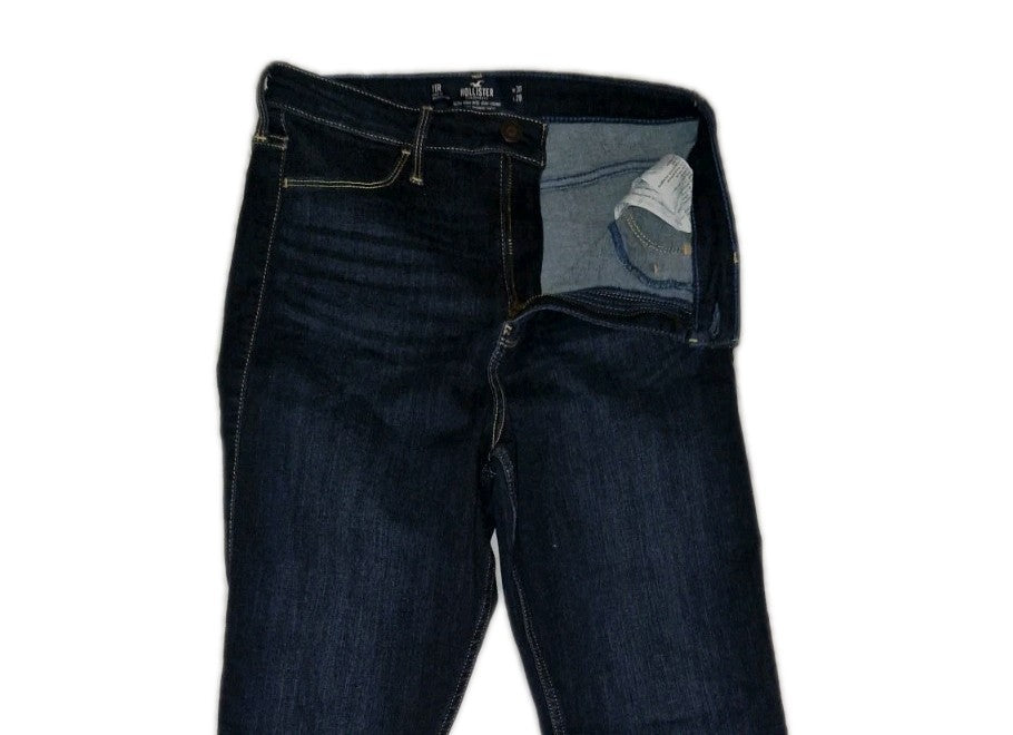 Hollister men's slim fit jeans in a dark blue wash with an ultra high rise.