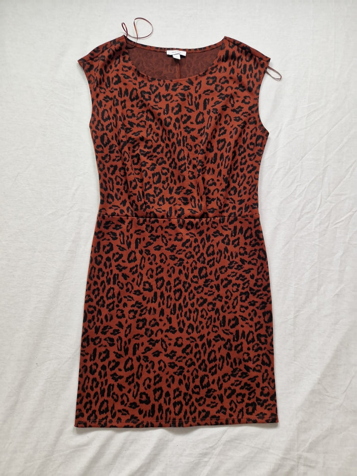 New Look Womens Maroon Leopard Print Shift Dress UK 12 Polyester