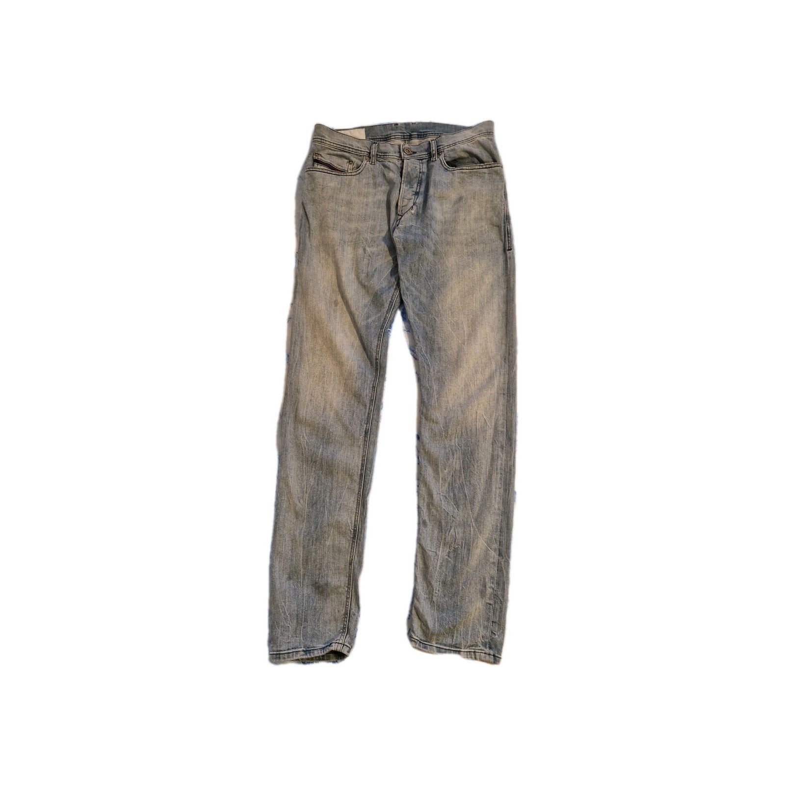 Diesel men's straight fit jeans in a vintage blue wash with a classic five-pocket design.