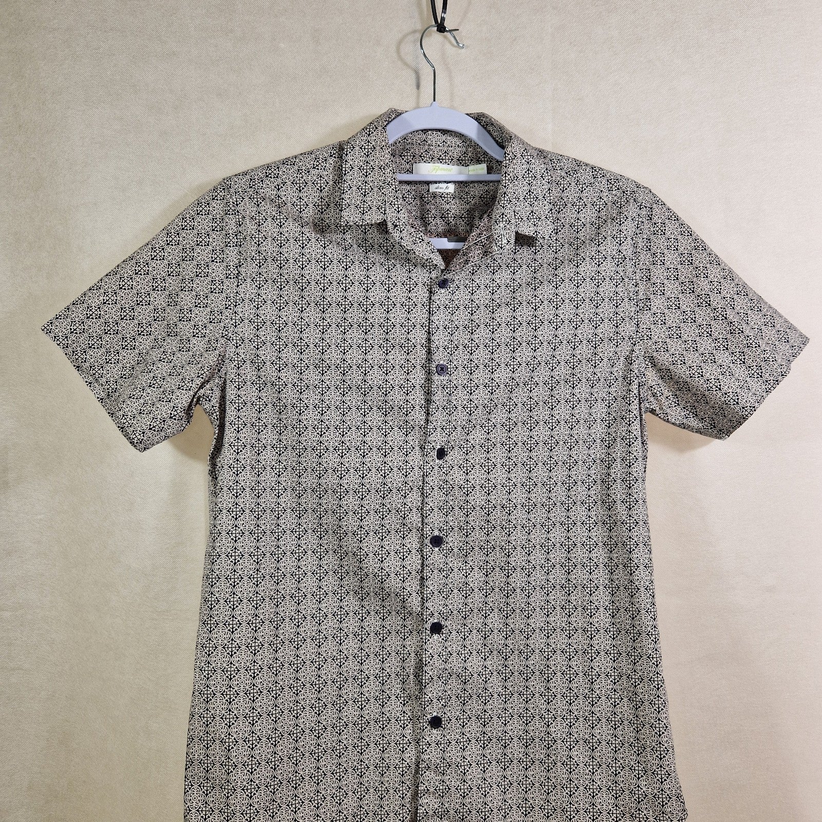 Topman Mens Grey Slim Fit Shirt UK M Short Sleeve Chest 38 40in Casual