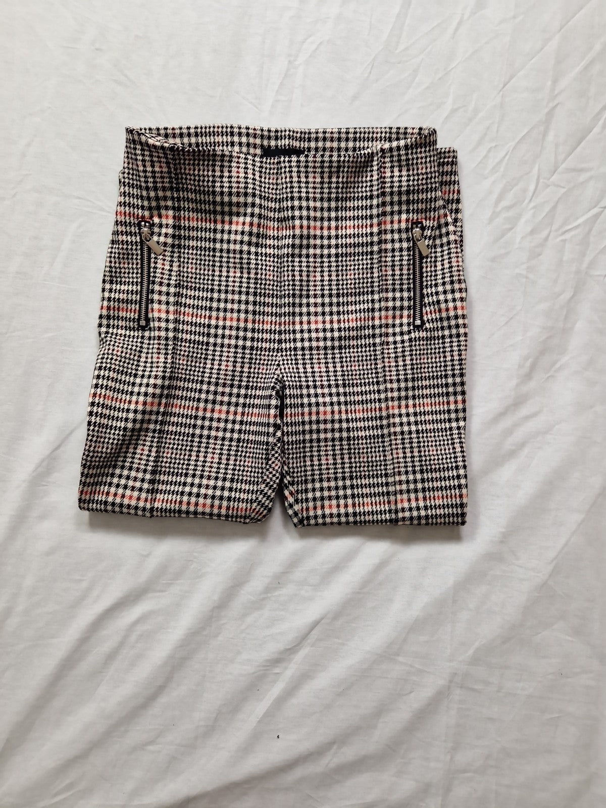 Next Womens Trousers Checked High Rise Stretch Polyester UK 12R W30 L26