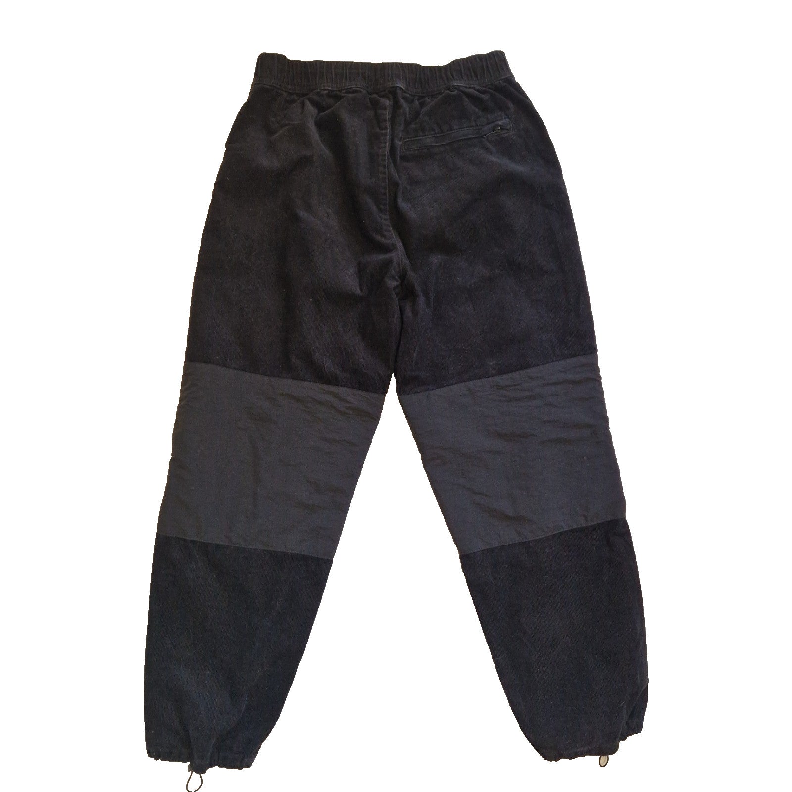 Zara men's black patchwork jogger pants with a tapered leg and elastic waist.