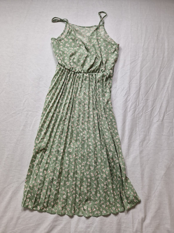 Shein Womens Green Floral A-Line Dress Sleeveless UK 8 Chiffon Polyester